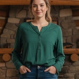 Green Viscose XXL $24 Button Down Long Sleeve Henley Tunic Top